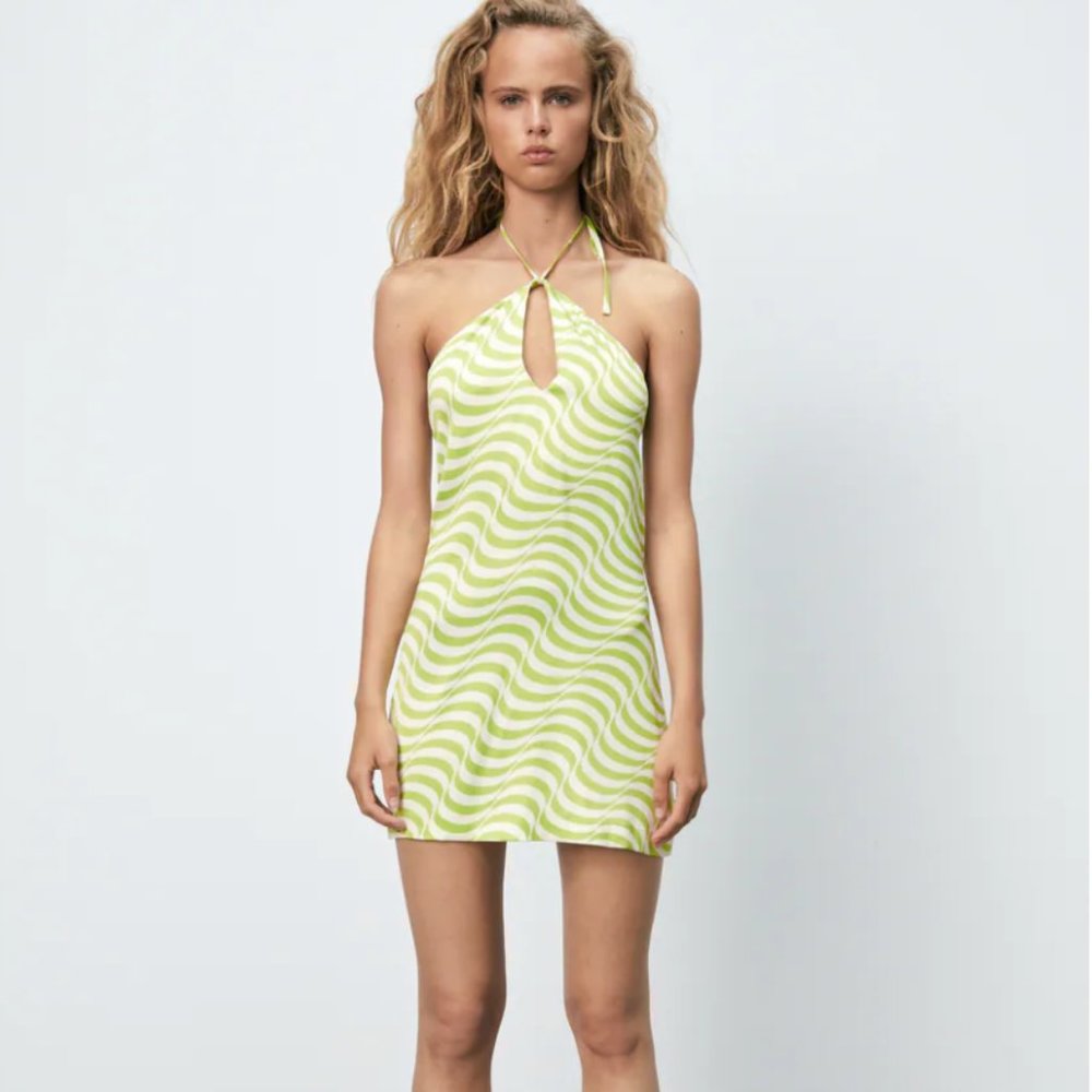 Zara Satin Effect Print Mini Dress